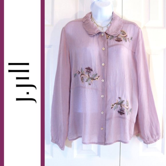 J. Jill | Embroidered Peter Pan Collar Blouse Top - Picture 1 of 9